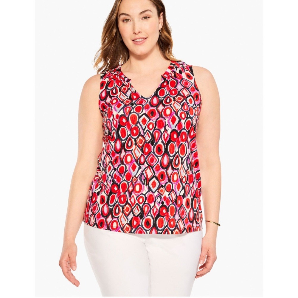 Nic + Zoe Geo Pane Sleeveless Tank Red Pink‎ Black Plus Size 2X $138 NEW
